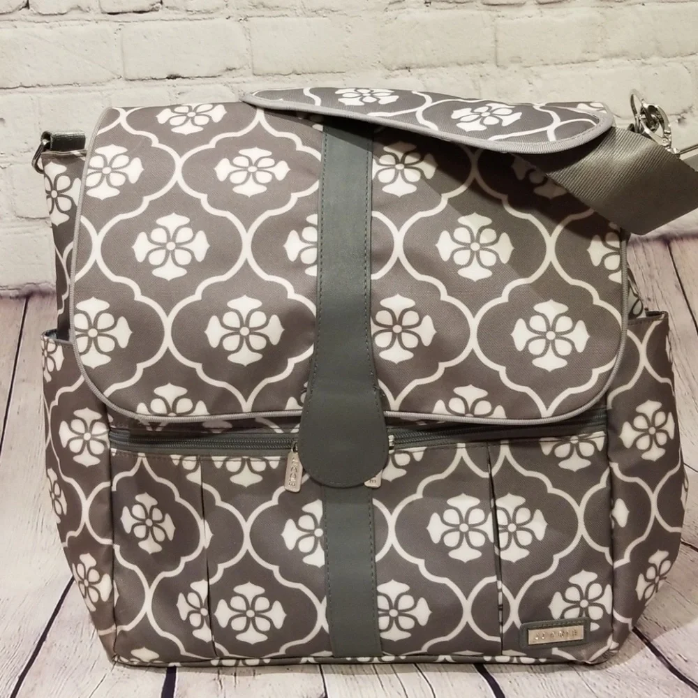 JJ Cole Grey Floral Backpack Diaper Bag